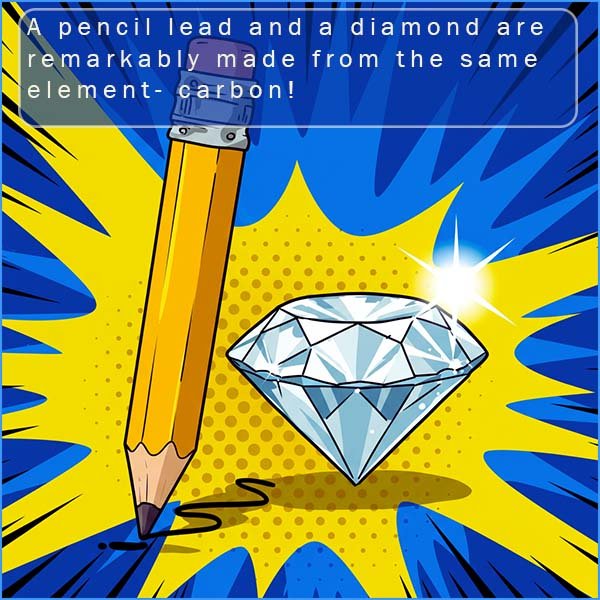 Image shows that pencil leads and diamonds are both made from the element carbon.